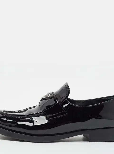 Prada Triangle Size 39 Black Patent Leather Loafers