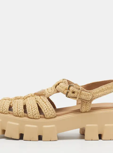 Prada Monolith Size 39 Beige Raffia Platform Sandals