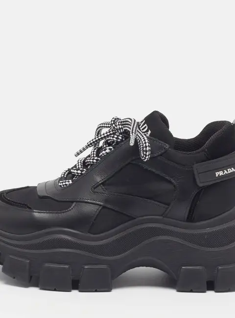 Prada Pegasus Chunky Size 36 Black Leather and Nylon Lace Up Sneakers