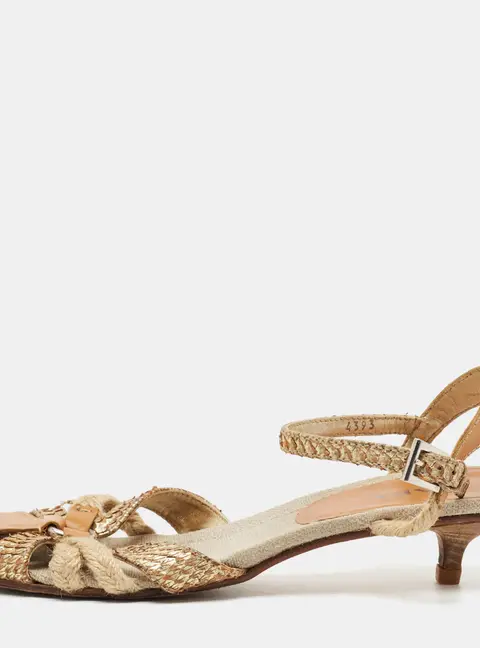 Prada Size 39 Brown/Gold Leather and Snakeskin Leather Ankle Strap Sandals