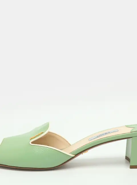 Prada Size 40 Green Patent Leather Mules Slide Sandals