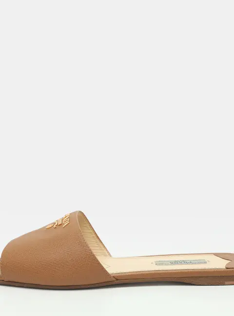 Prada Size 40 Brown Saffiano Leather Flat Sandals