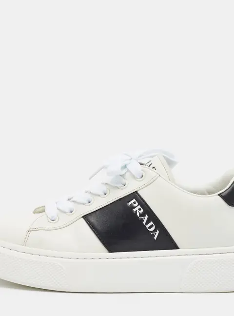 Prada Size 36.5 White/Black Leather Low Top  Sneakers