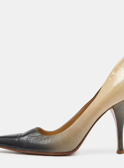 Prada Beige/Grey Leather Pointed Toe Pumps Size 38.5