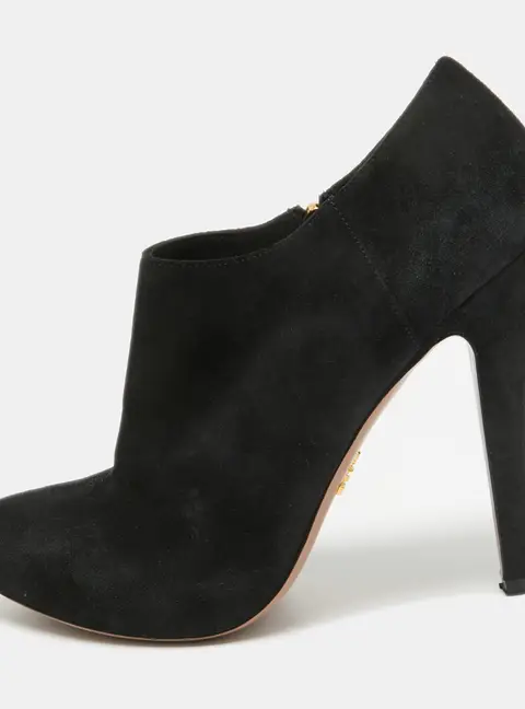 Prada Black Suede Ankle Booties Size 37.5