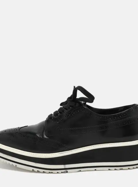 Prada Black Brogue Leather Derby Low Top Sneakers Size 39