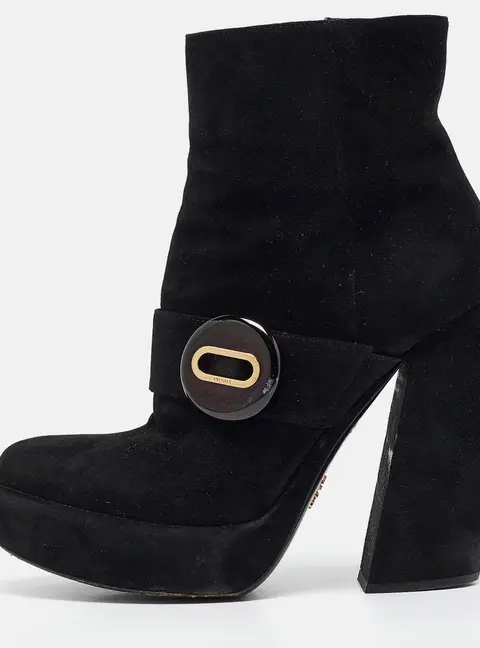 Prada Black Suede Zip Ankle Boots Size 37