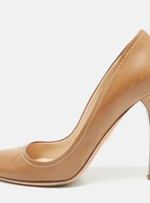 Prada Brown Leather Round Toe Pumps Size 37