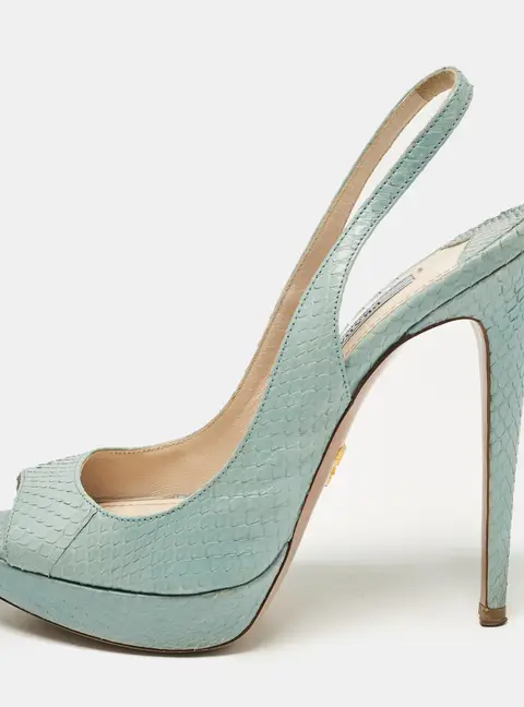 Prada Light Blue Embossed Python Platform Slingback Sandals Size 37