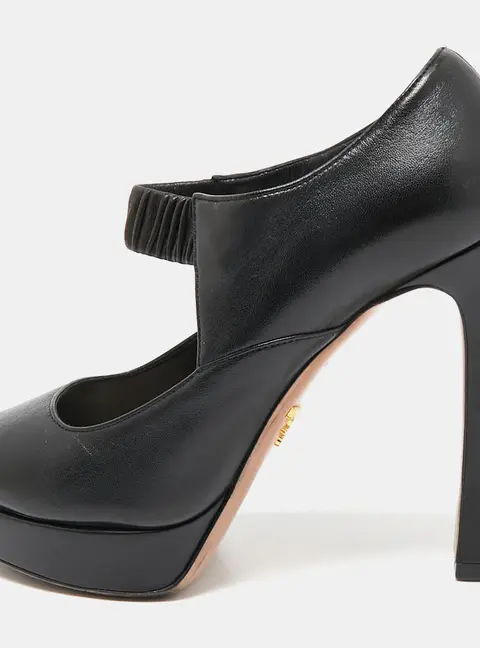 Prada Black Leather Peep Toe Mary Jane Platform Pumps Size 37.5