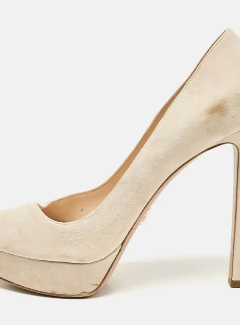 Prada Beige Suede Peep Toe Platform Pumps Size 39.5