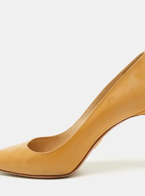 Prada Beige Patent Leather Pointed Toe Pumps Size 36.5