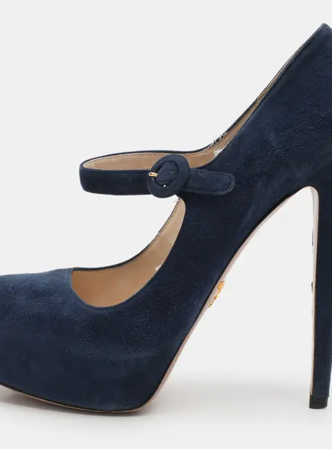 Prada Blue Suede Mary Jane Pumps Size 37
