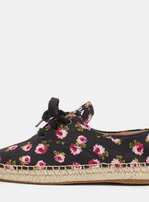 Prada Multicolor Canvas Lace Up Floral Print Espadrilles Size 37