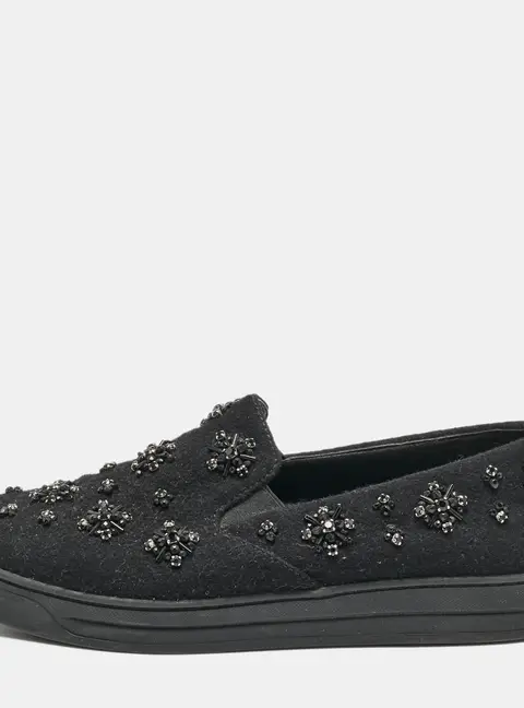 Prada Black Felt Crystal Embellished Slip On Sneakers Size 39