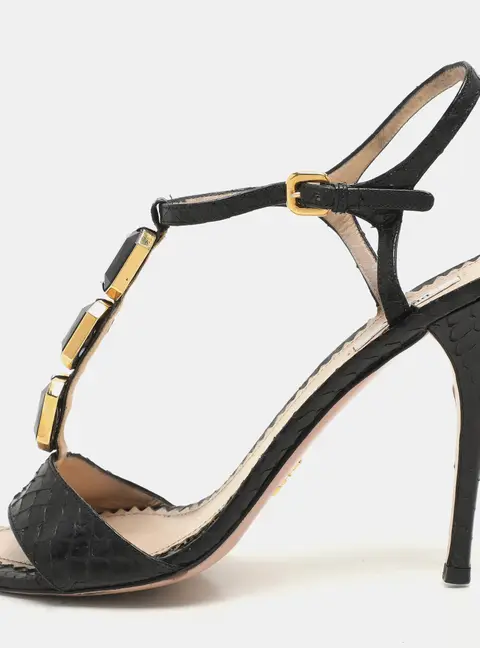 Prada Black Python Embellished Ankle Strap Sandals Size 40