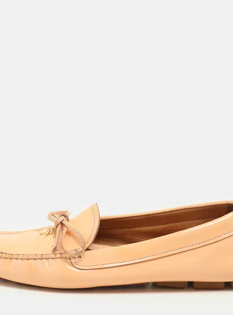 Prada Peach Patent Leather Logo Loafers Size 37