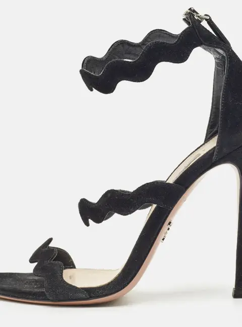 Prada Black Suede Wavy Ankle Strap Sandals Size 37.5