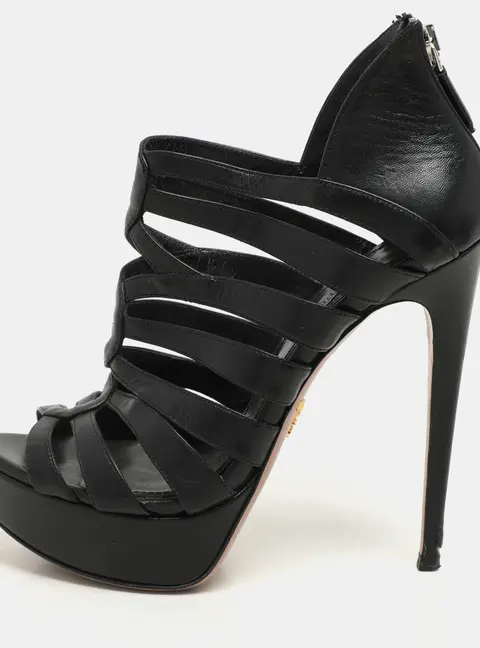 Prada Black Leather Caged Platform Sandals Size 35