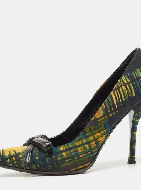 Prada Multicolor Fabric Bow Pointed Toe Pumps Size 38.5