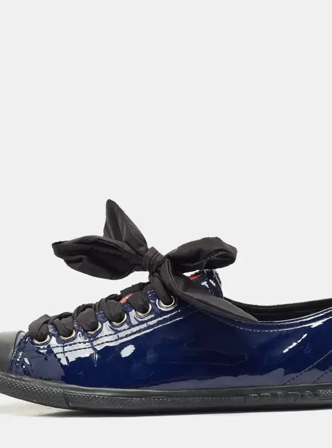 Prada Black/Blue Leather And Patent Leather Lace Up Sneakers Size 37