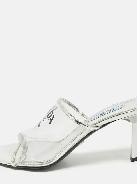 Prada Transparent PVC Logo Print Slide Sandals Size 39