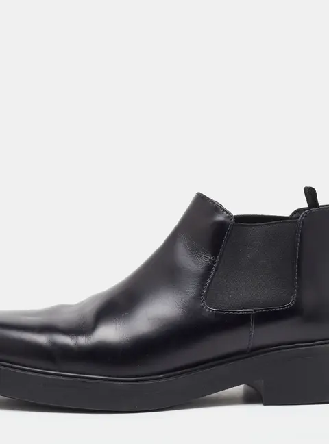 Prada Black Brushed Leather Chelsea Ankle Length Boots Size 41
