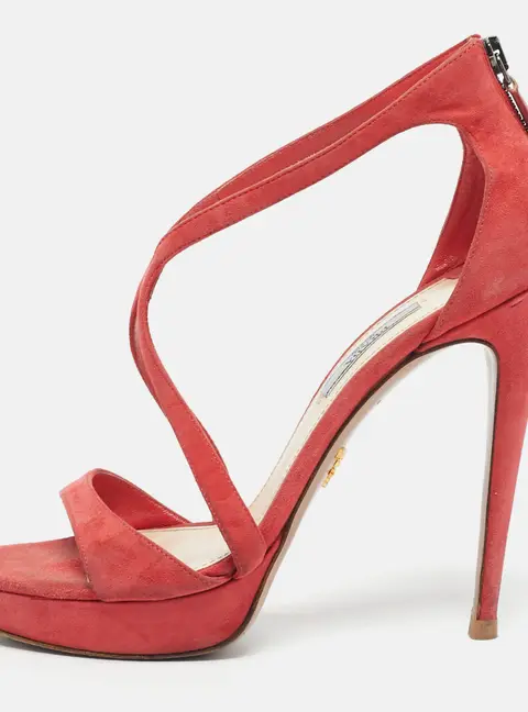 Prada Coral Orange Suede Strappy Sandals Size 38