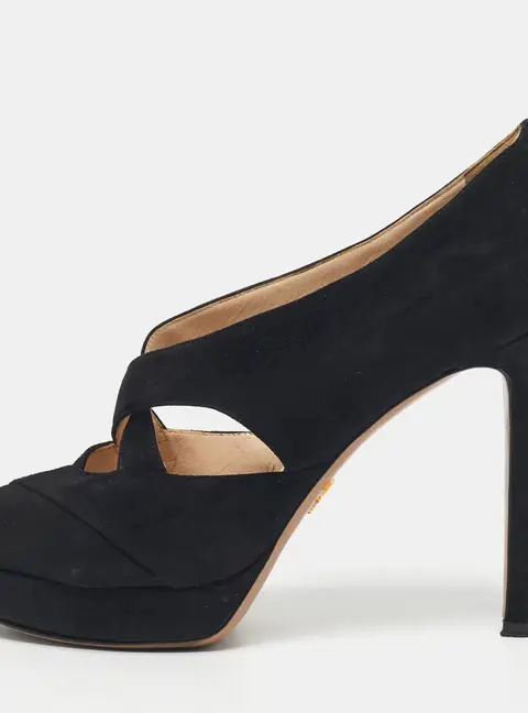 Prada Black Suede Cross Strap Platform Sandals Size 41