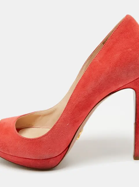 Prada Pink Suede Peep Toe Platform Pumps Size 36.5