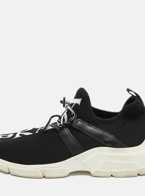 Prada Black Fabric and Leather Trainer  Lace Up Sneakers Size 36