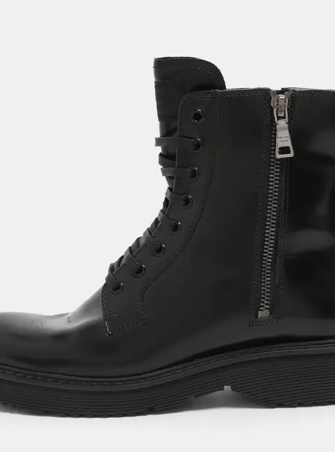 Prada Black Leather Combat Boots Size 38.5