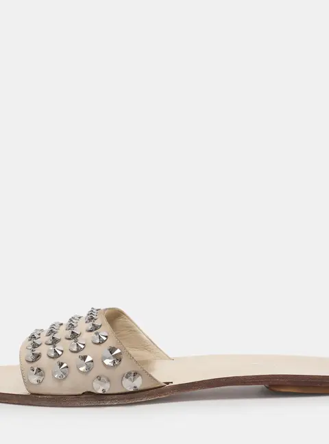 Prada Beige Suede Crystal Embellished Slide Sandals Size 40.5