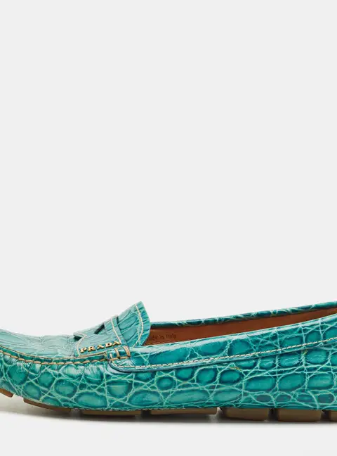 Prada Teal Crocodile Leather Penny Loafers Size 36.5