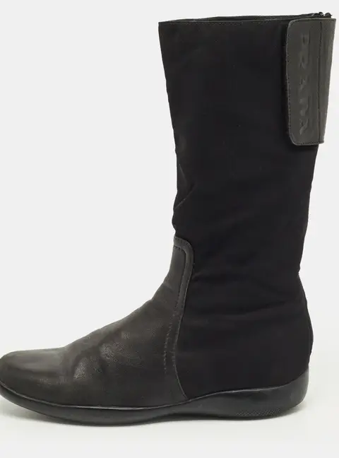 Prada Black Leather Knee Length Boots Size 37