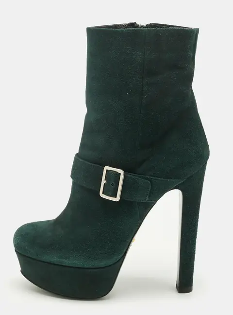 Prada Green Suede Platform Ankle Length Boots Size 37