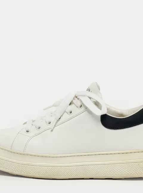 Prada White/Black Leather Lace Up Low Top Sneakers Size 38.5