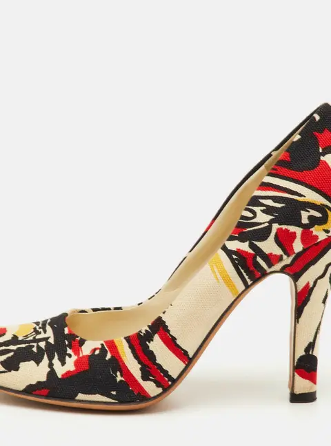 Prada Size 39.5 Multicolor Print Canvas Round Toe Pumps