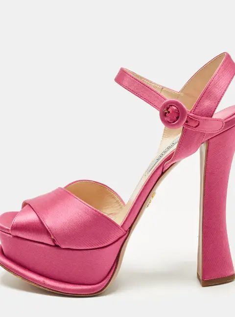 Prada Size 38.5 Pink Satin Crisscross Ankle Strap Sandals