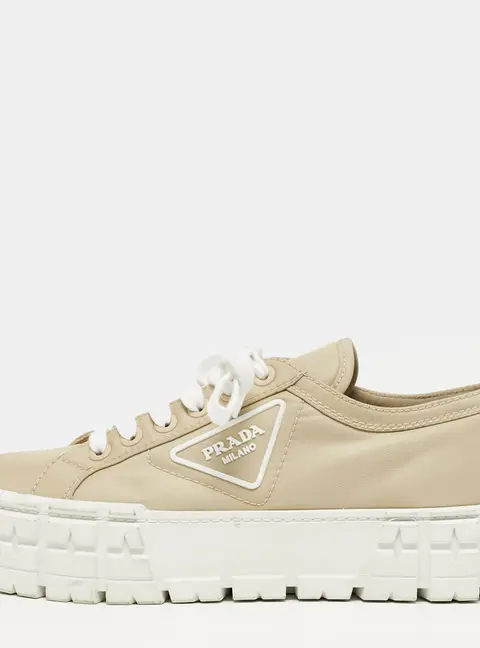 Prada Double Wheel Size 40.5 Beige Nylon Lace Up Sneakers
