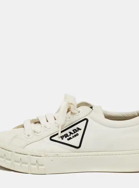 Prada Wheel Cassetta Size 36 White Canvas Lace Up Sneakers