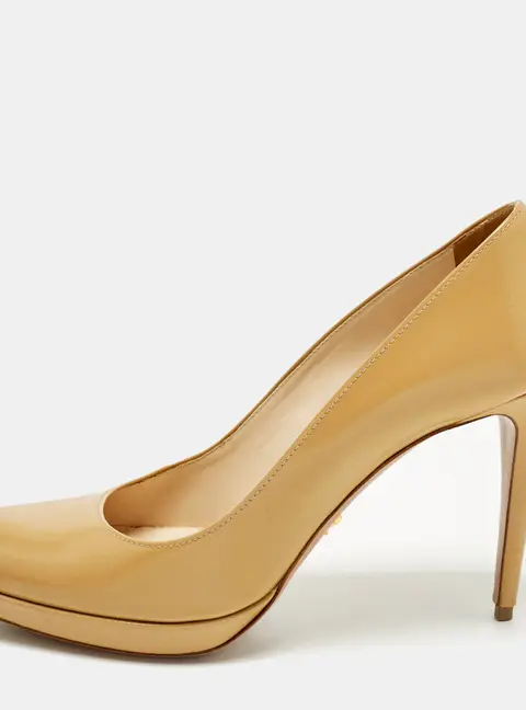 Prada Size 39 Beige Saffiano Leather Platform Pumps