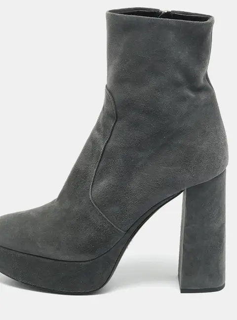 Prada Size 39 Grey Suede Platform Ankle Length Boots