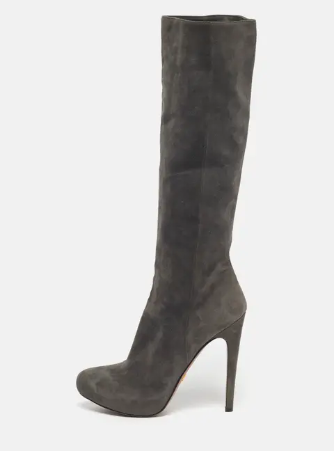 Prada Size 38 Grey Suede Platform Knee Length Boots
