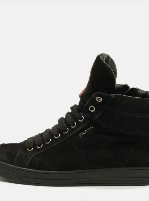 Prada Size 39 Black Suede High Top Sneakers
