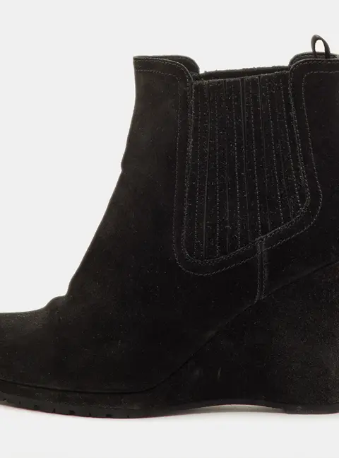 Prada Size 39 Black Suede Wedge Ankle Length Boots