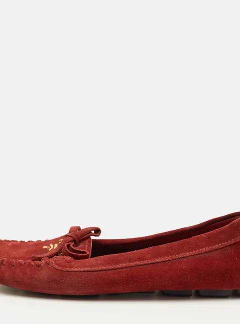Prada Bow Size 37 Red Suede Slip On Loafers