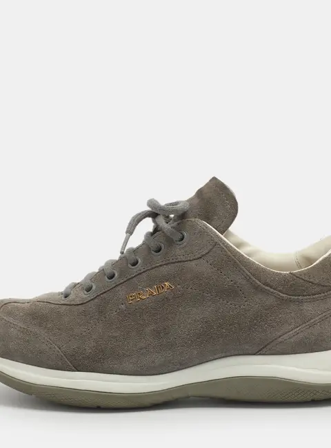 Prada Size 37 Grey Suede Low Top Sneakers