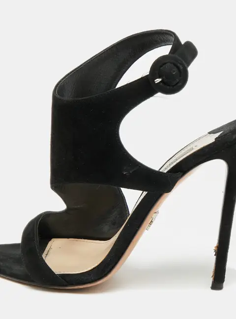 Prada Size 38 Black Suede Ankle Strap Sandals