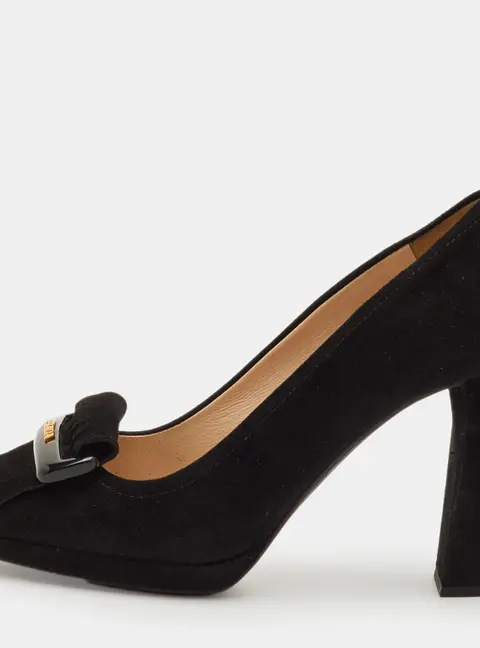 Prada Size 35 Black Suede Fringe Block Heel Pumps